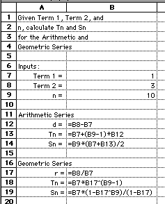 Arith. & Geo. Series spreadsheet w/ formulas