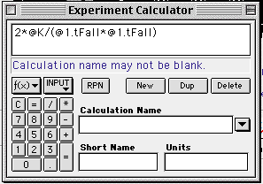 experiment calculator window for acceleration