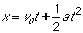 x = v vsub o t plus 1/2 a t squared