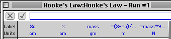Hooke's Law data table setup
