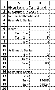 Arith & Geo Series Spreadsheet w/ Values