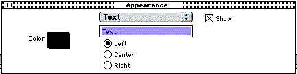 Appearance Window for text